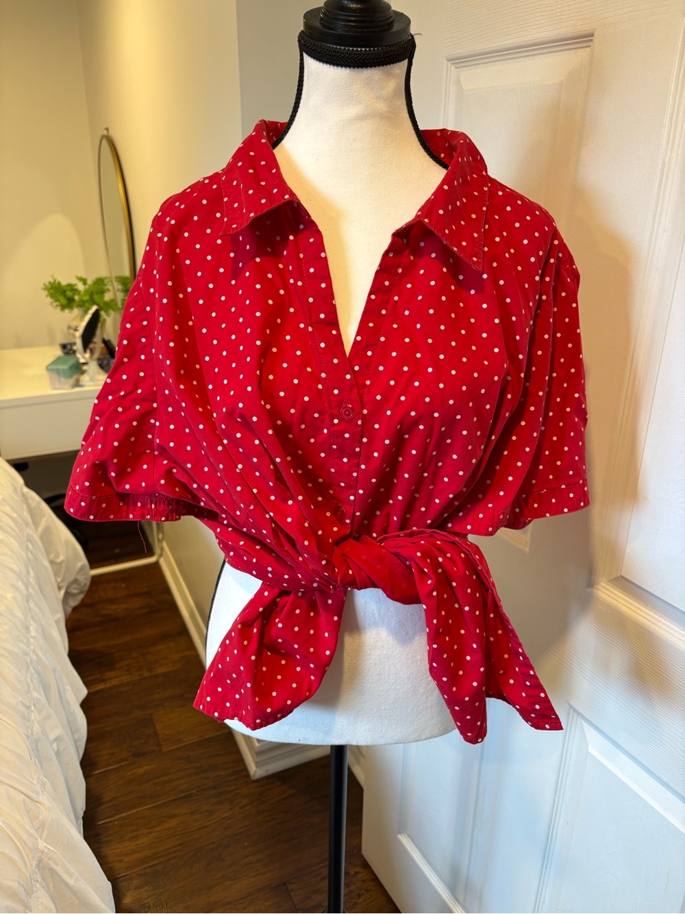 Basic Editions Red Polka Dot Button Up Blouse Plus 4X